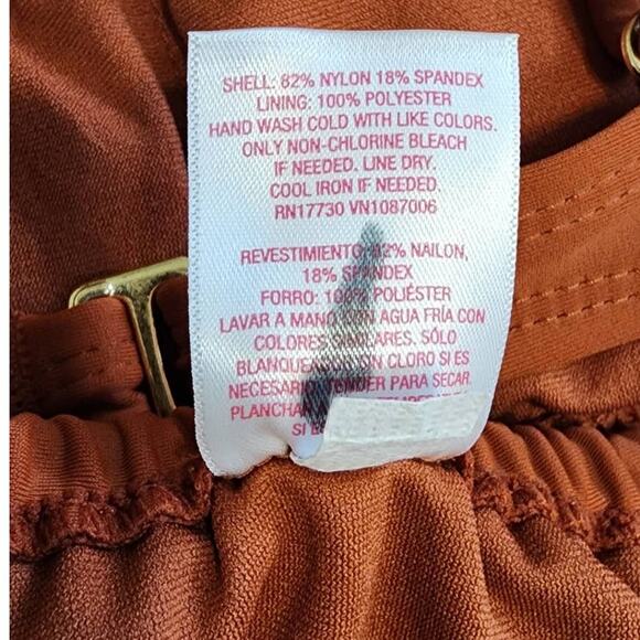 Xhilaration Jrs Smocked Top + High Leg Side Tie String Bikini Bottoms Rust XS - Picture 5 of 10